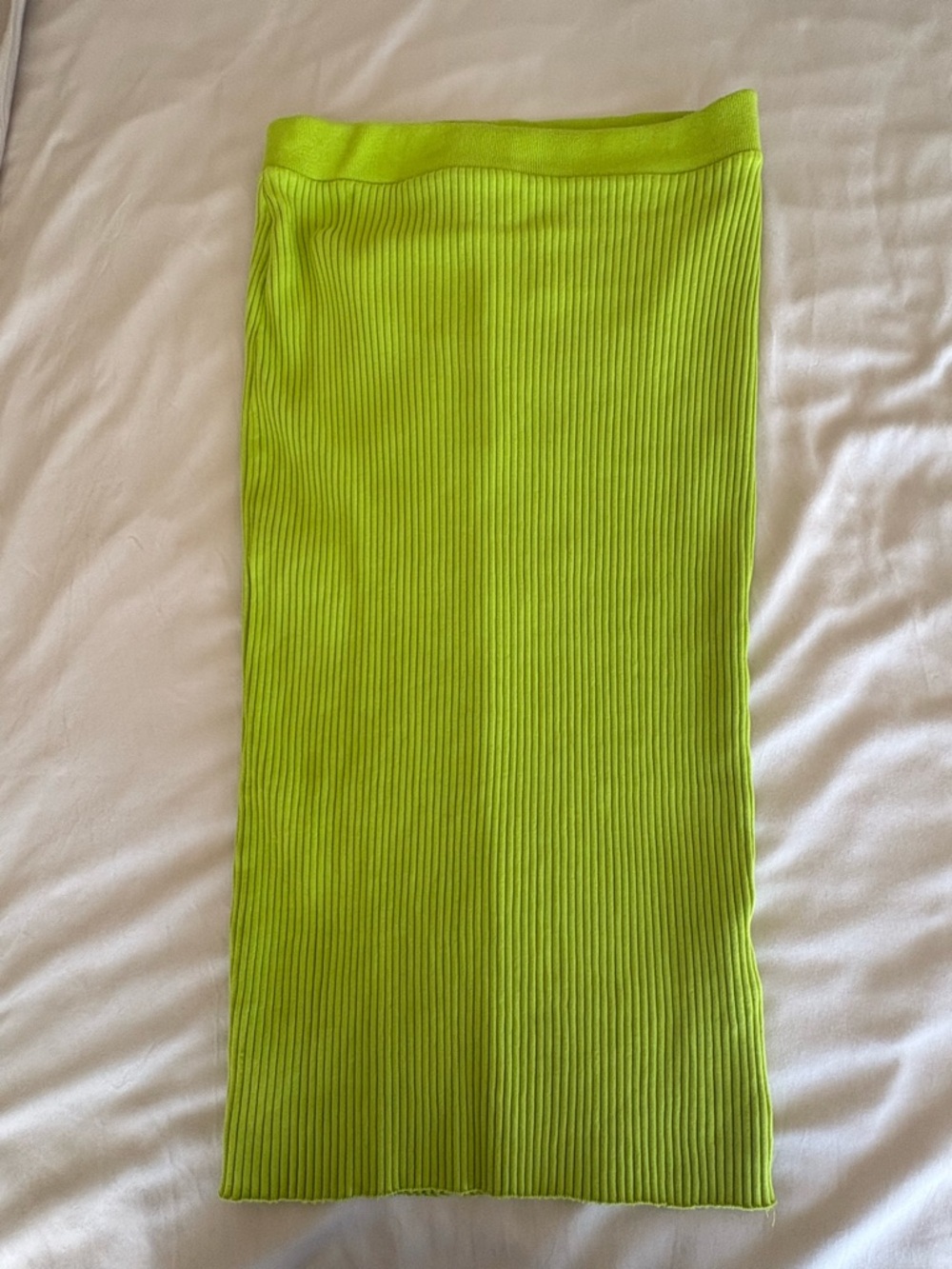 Zara Neon Lime Ribbed Pencil Skirt